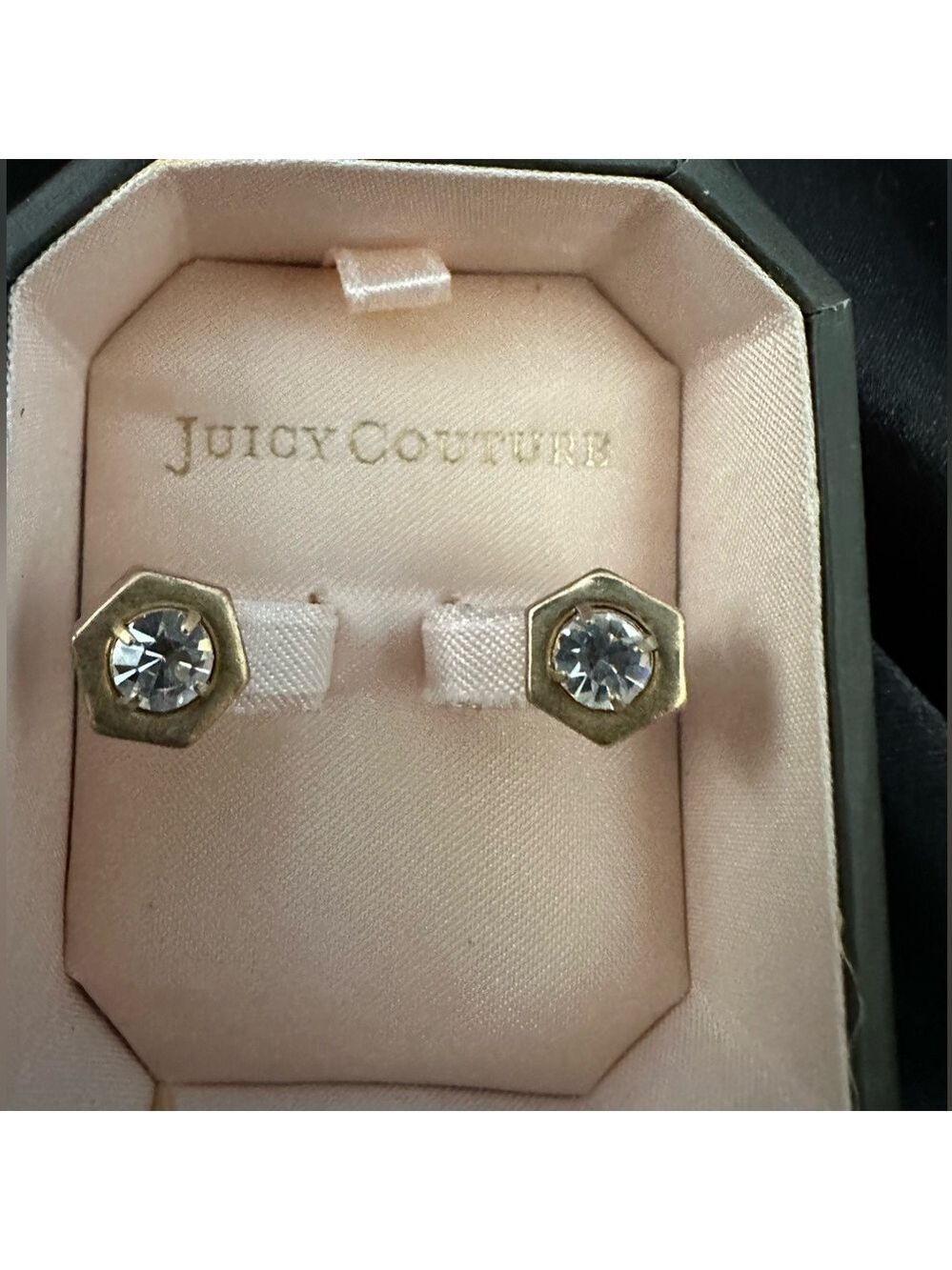 Juicy Couture Pavé Hexagon Stud Earrings in Original Box
